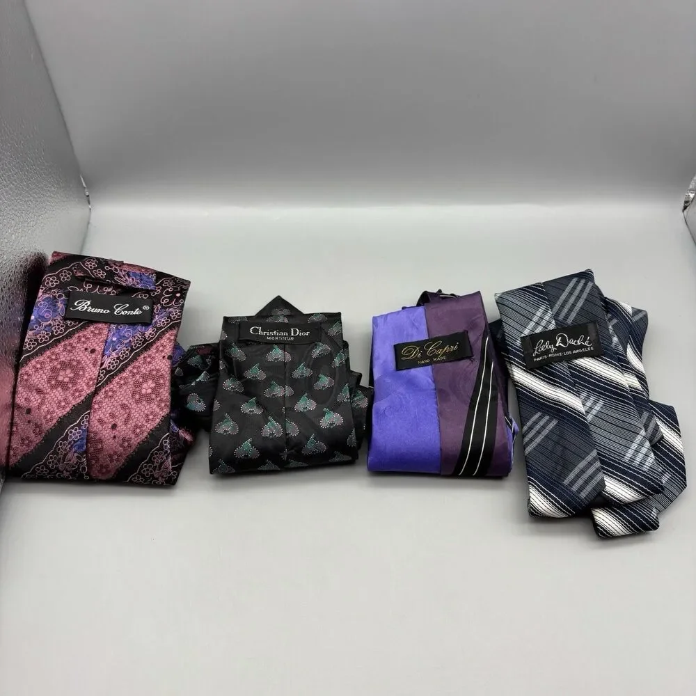 Lot Of 4 Mens Neck Tie - Christian Dior, Bruno Conte, Di Capri, Lilly Dache
